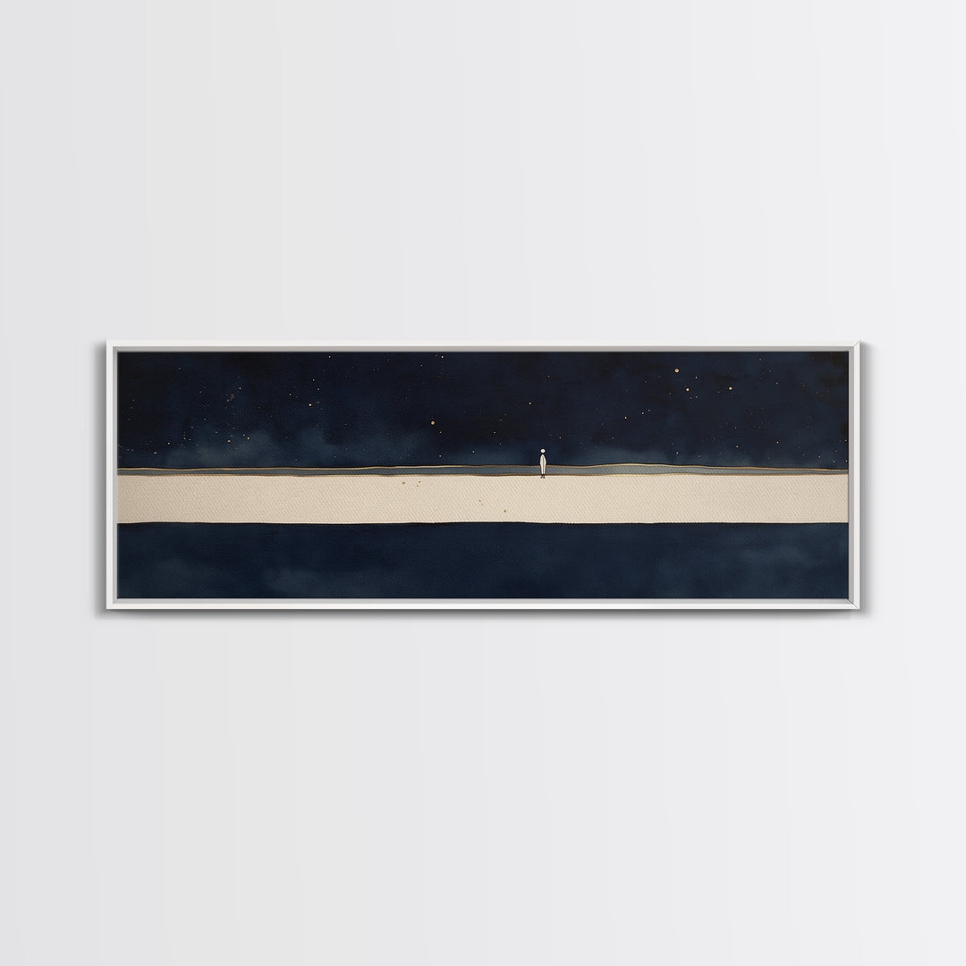 Minimal Black Line Figure on Textured Paper Canvas Print, General Fine Art, Painting, Living Room Decor, Fine Art, GEN-3x1-43