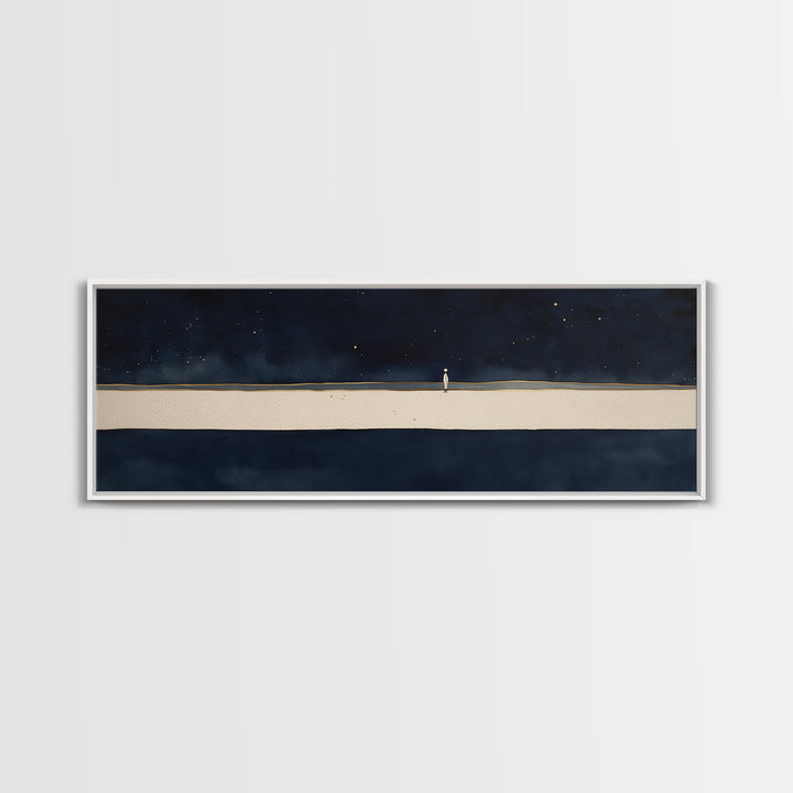 Minimal Black Line Figure on Textured Paper Canvas Print, General Fine Art, Painting, Living Room Decor, Fine Art, GEN-3x1-43