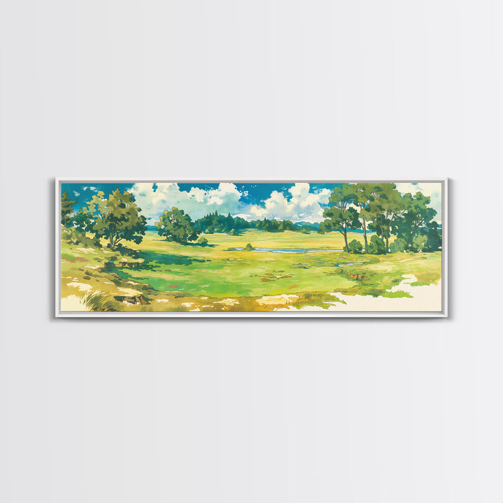 Sunlit Meadow with Loose Impressionist Brushwork Canvas Print, General Fine Art, Canvas Art, Living Room Decor, Fine Art, GEN-3x1-54