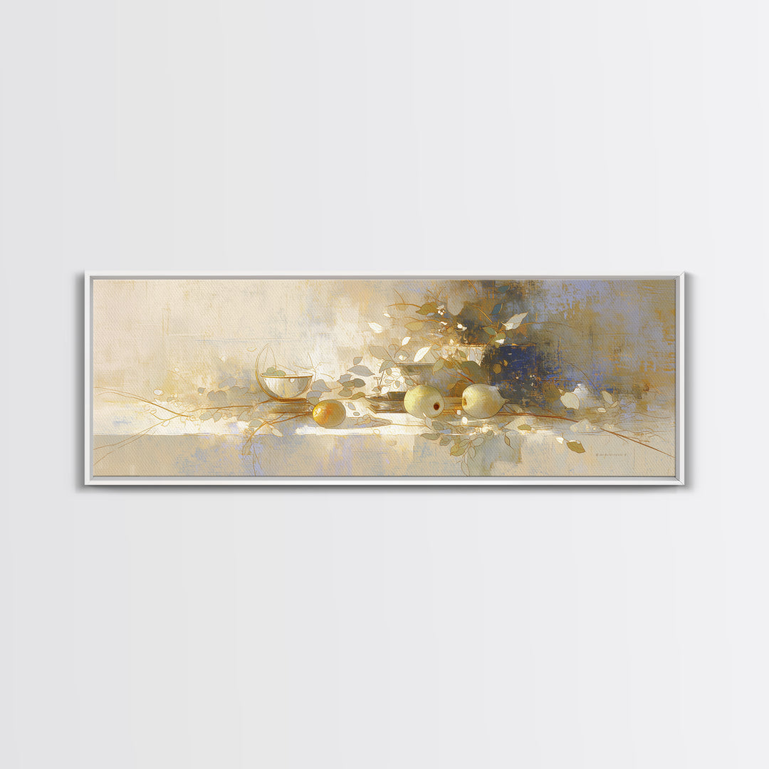 Simple Still Life of Fruit and Linen Framed Canvas Print, General Fine Art, Minimalist Decor, Living Room Decor, Fine Art, GEN-3x1-56