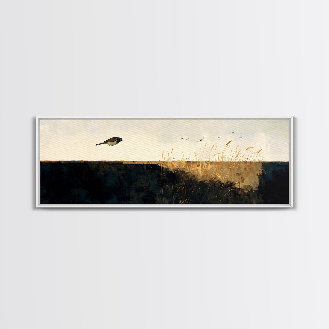 Minimal Birds in Flight over an Open Canvas Print, General Fine Art, Wall Art Prints, Living Room Decor, Watercolor Art, GEN-3x1-86