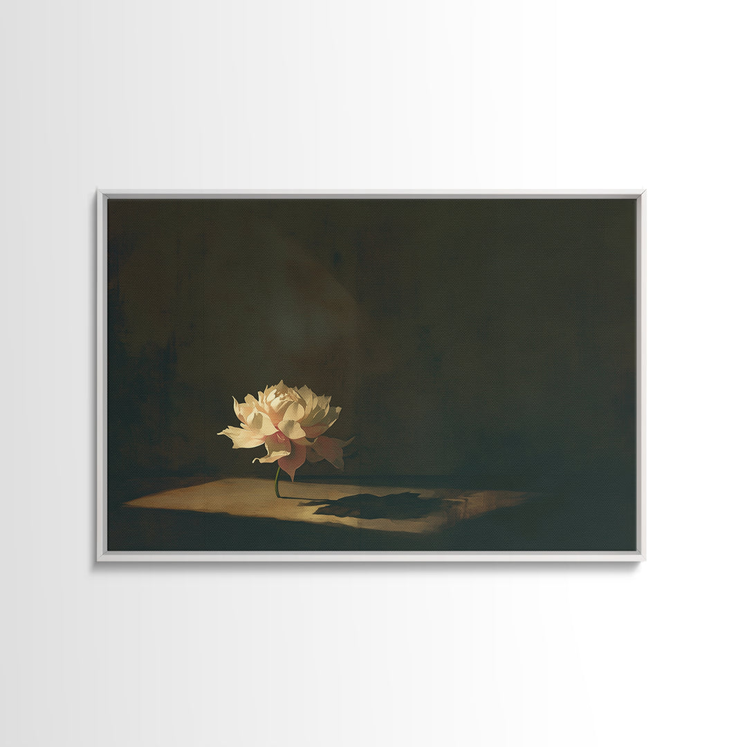 Single Sculptural Flower on a Dark Ground Canvas Print, General Fine Art, Original Art, Living Room Decor, Wall Art, GEN-3x2-13