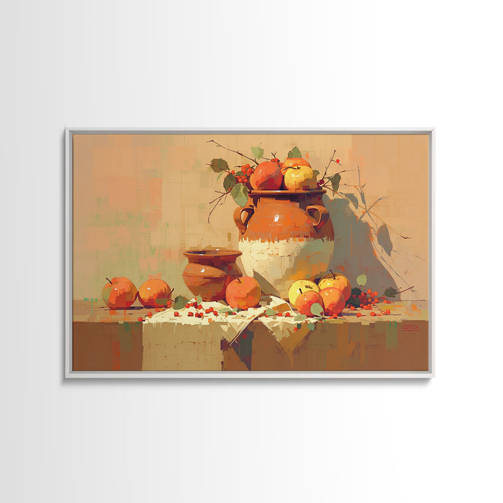 Simple Still Life of Fruit and Linen Framed Canvas Print, General Fine Art, Art Nouveau, Living Room Decor, Abstract Art, GEN-3x2-20