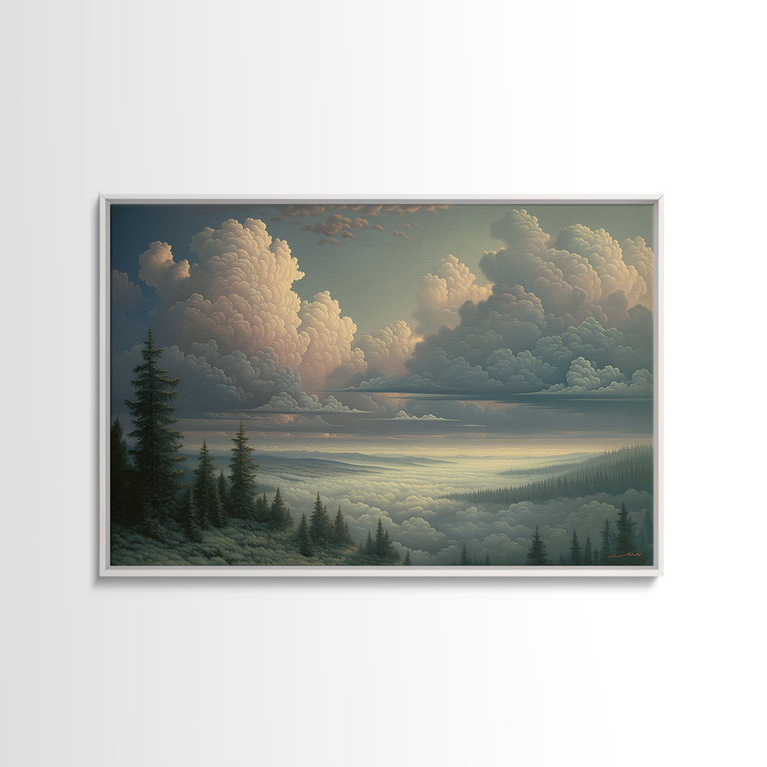 Romantic Cloudscape with Blush and Cream Tones Canvas Print, General Fine Art, Canvas, Living Room Decor, Oil Painting, GEN-3x2-22