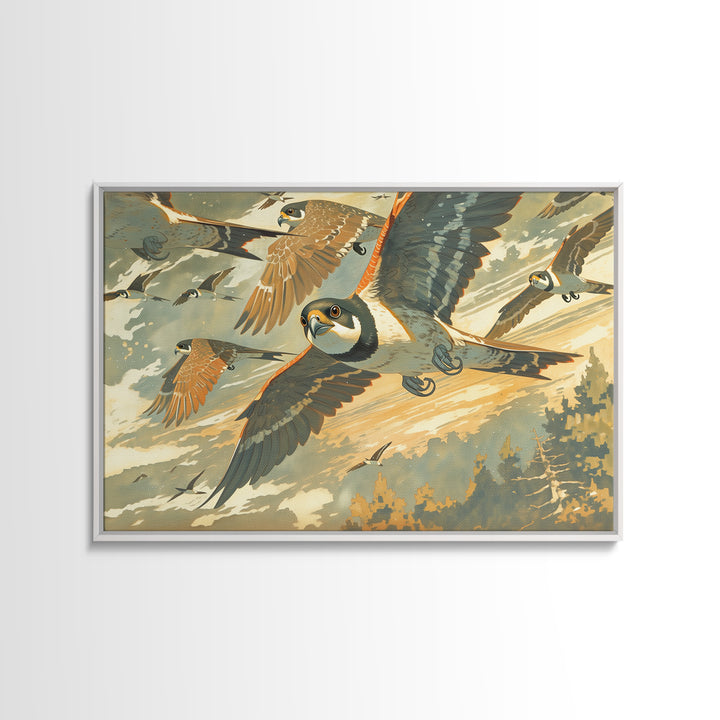 Minimal Birds in Flight over an Open Canvas Print, General Fine Art, Wall Art Prints, Living Room Decor, Watercolor Art, GEN-3x2-26