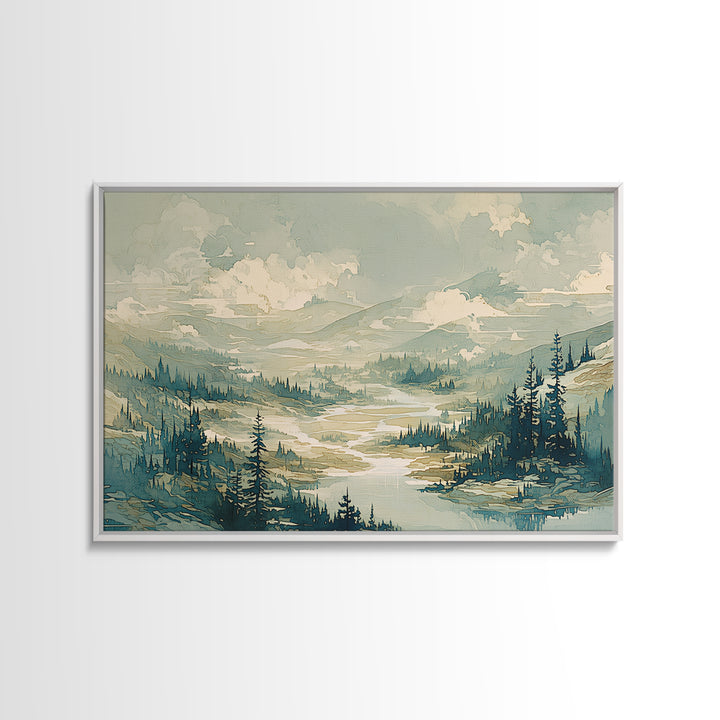 Quiet Abstract River Shape Framed Canvas Print, General Fine Art, Large Wall Art, Living Room Decor, Abstract Art, GEN-3x2-28