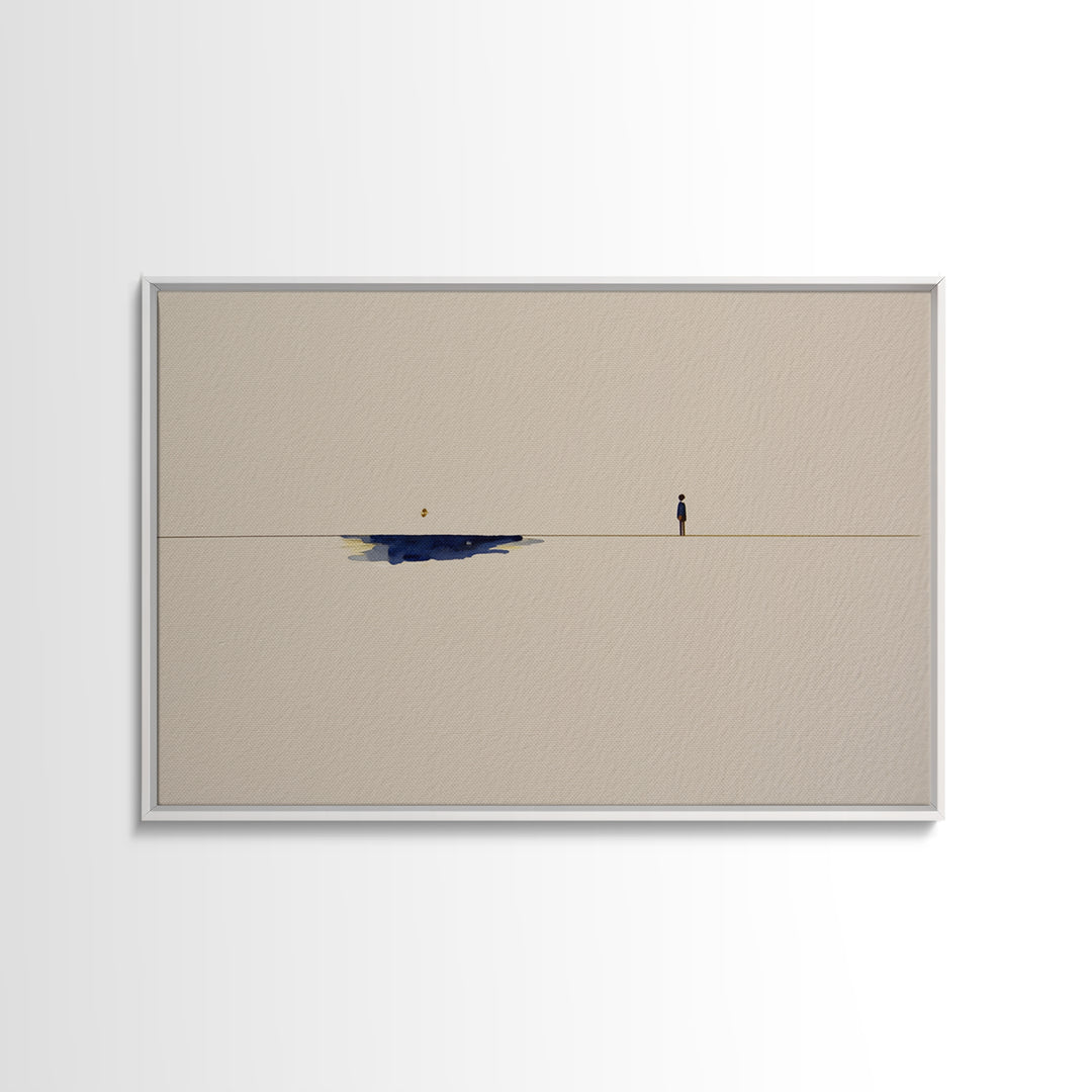 Minimal Black Line Figure on Textured Paper Canvas Print, General Fine Art, Statement Artwork, Living Room Decor, GEN-3x2-31
