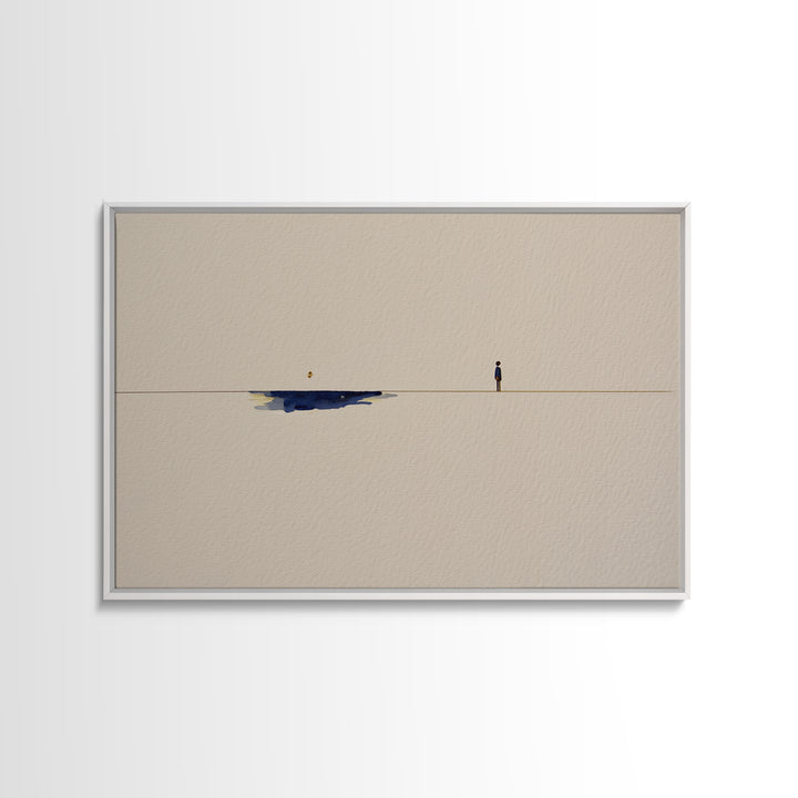 Minimal Black Line Figure on Textured Paper Canvas Print, General Fine Art, Statement Artwork, Living Room Decor, GEN-3x2-31