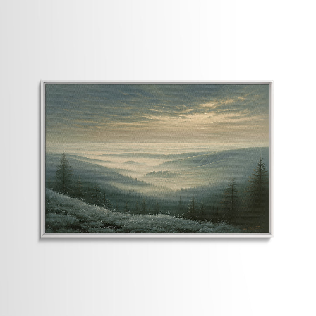 Misty Mountain Valley Canvas Print, General Fine Art, Abstract Art, Living Room Decor, Oil Painting, Textured Painting, GEN-3x2-32