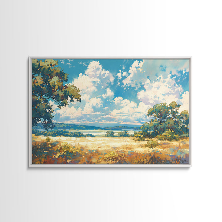 Sunlit Meadow with Loose Impressionist Brushwork Canvas Print, General Fine Art, Digital Wall Art, Living Room Decor, Fine Art, GEN-3x2-42