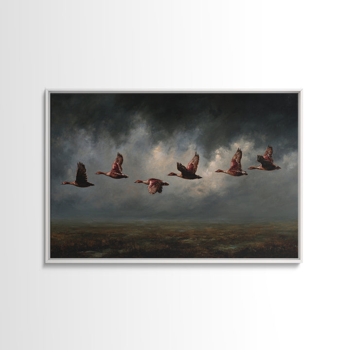 Minimal Birds in Flight over an Open Framed Canvas Print, General Fine Art, Art Deco, Living Room Decor, Oil Painting, GEN-3x2-50