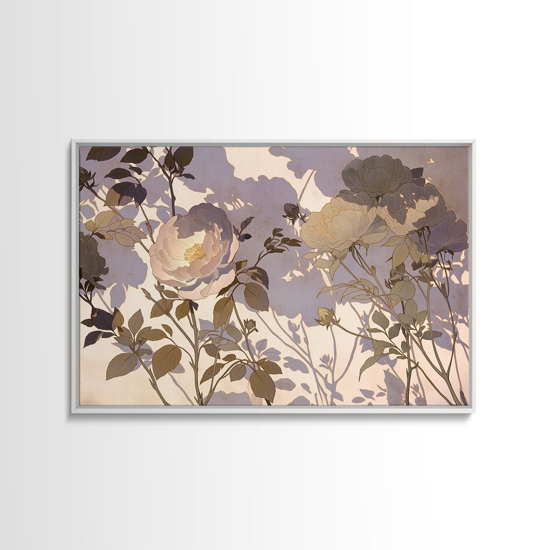 Large Neutral Floral Study Framed Canvas Print, General Fine Art, Mid Century Modern, Living Room Decor, Fine Art, GEN-3x2-6