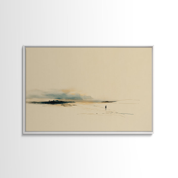 Minimal Black Line Figure on Textured Paper Framed Canvas Print, General Fine Art, Digital Art, Living Room Decor, Fine Art, GEN-3x2-7