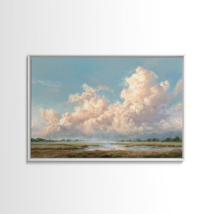 Romantic Cloudscape with Blush and Cream Tones Canvas Print, General Fine Art, Large Wall Art, Living Room Decor, GEN-3x2-70