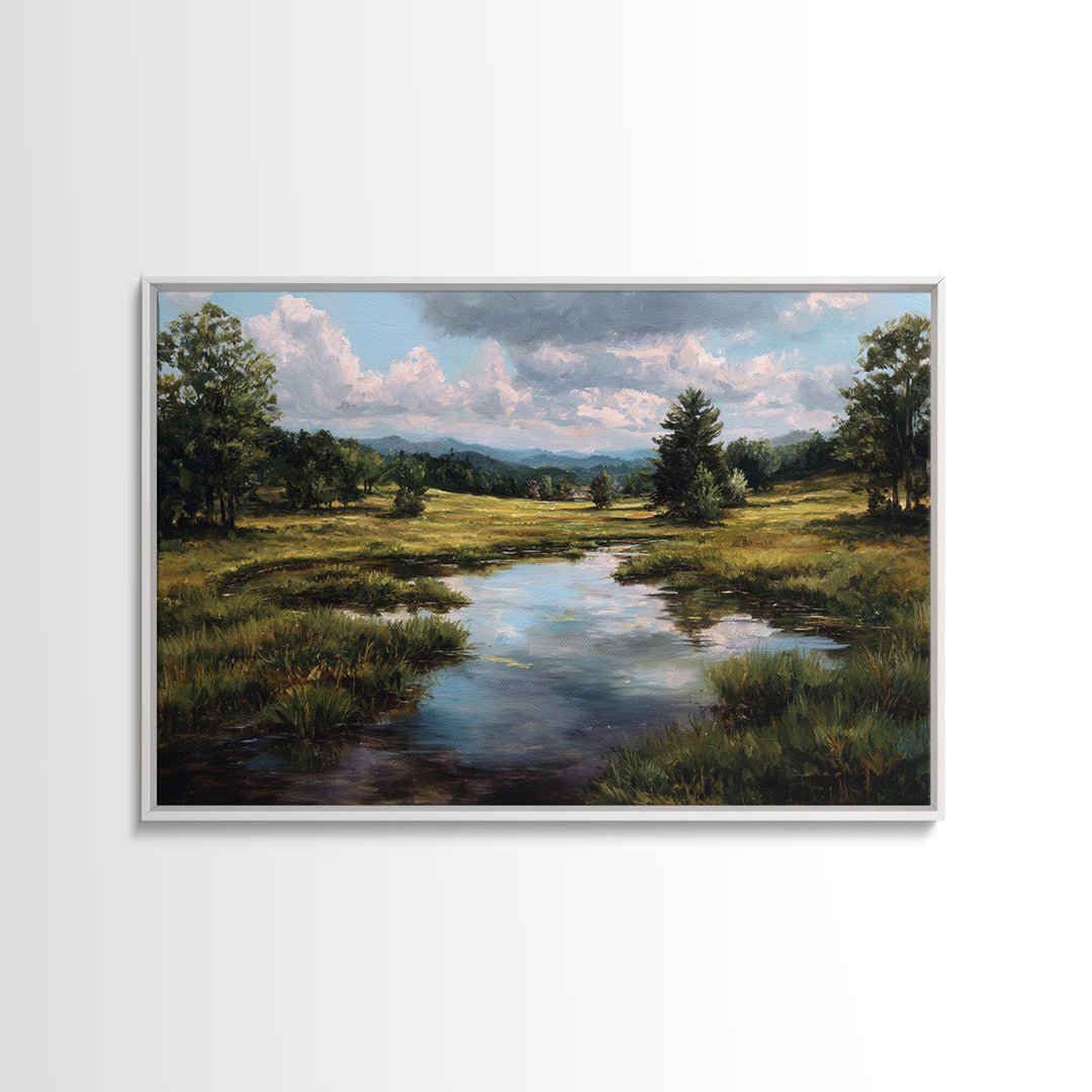 Sunlit Meadow with Loose Impressionist Brushwork Canvas Print, General Fine Art, Framed Wall Art, Living Room Decor, GEN-3x2-90