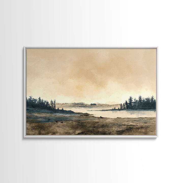 Elegant Ink Wash Landscape Framed Canvas Print, General Fine Art, Wall Decor, Living Room Decor, Fine Art, Original Painting, GEN-3x2-96