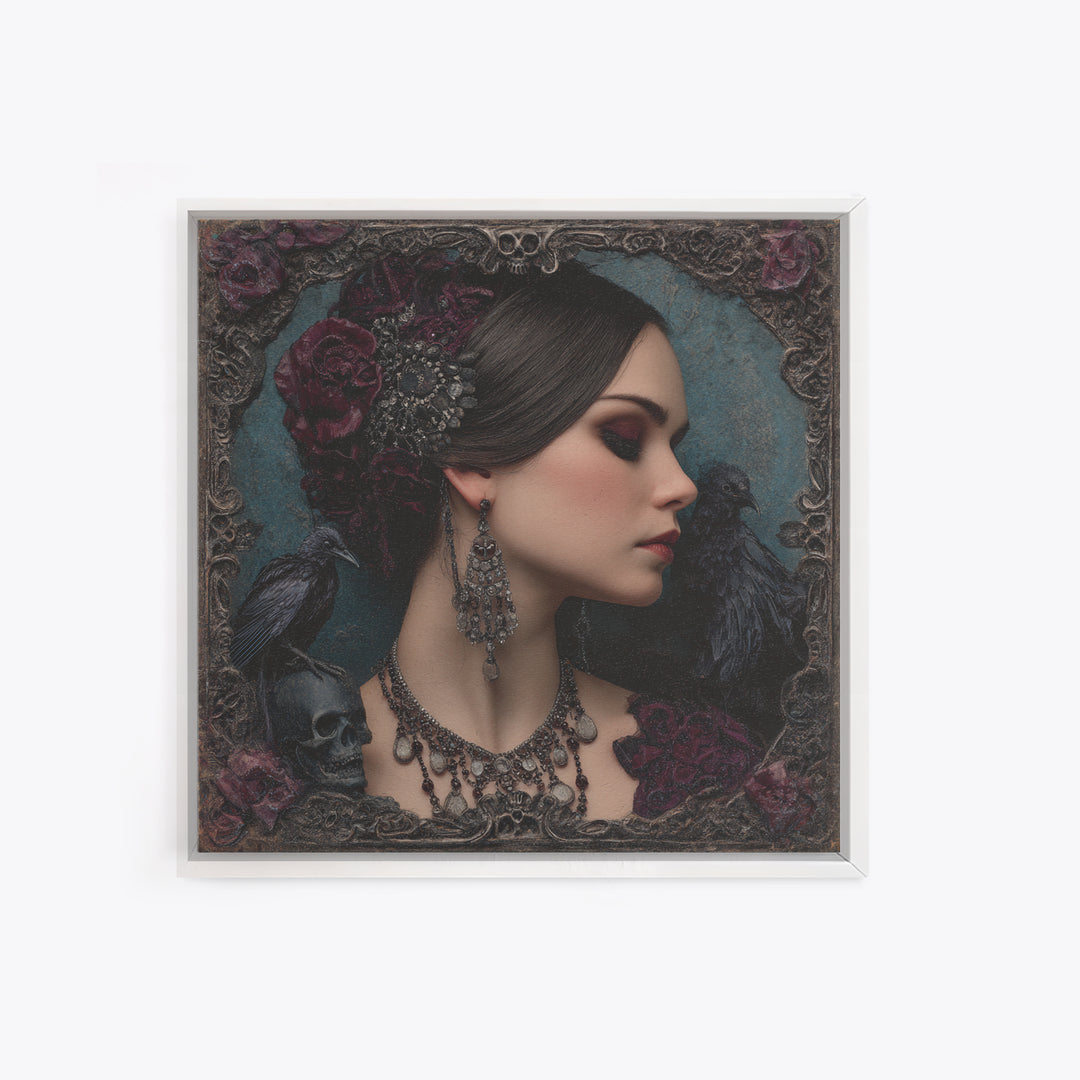 Vampire Inspired Portrait with Pale Skin and Canvas Print, Gothic Art, Halloween Art, Living Room Decor, Oil Painting, Gothic, GOT-1x1-10