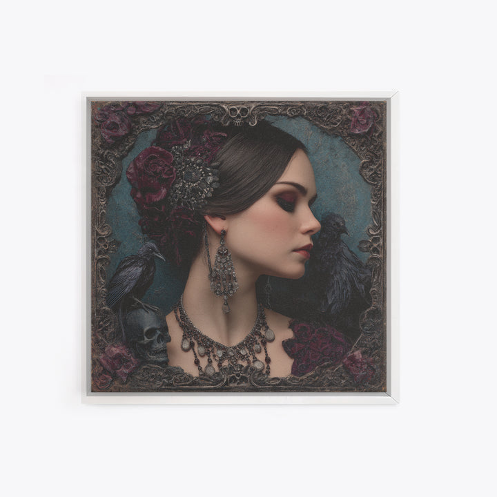 Vampire Inspired Portrait with Pale Skin and Canvas Print, Gothic Art, Halloween Art, Living Room Decor, Oil Painting, Gothic, GOT-1x1-10