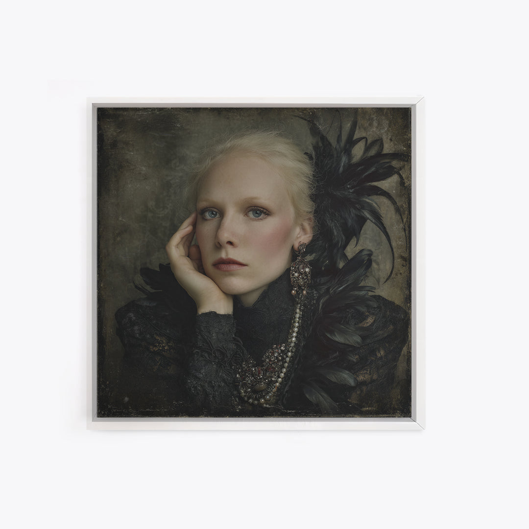 Vampire Inspired Portrait with Pale Skin and Framed Canvas Print, Gothic Art, Gothic Wall Decor, Living Room Decor, Gothic, GOT-1x1-34
