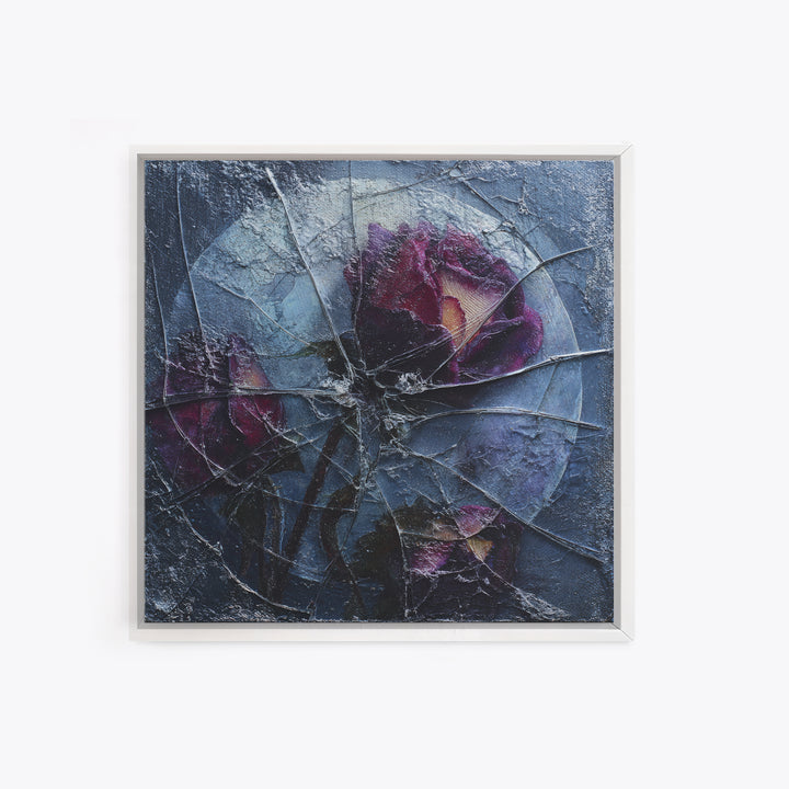 Cracked Mirror Reflecting Moon and Roses Framed Canvas Print, Gothic Art, Witchy Decor, Living Room Decor, Fine Art, Gothic, GOT-1x1-47
