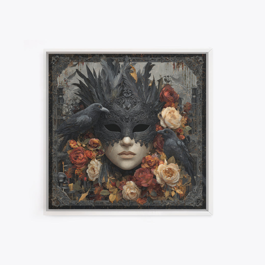 Phantom Ballroom Mask Framed Canvas Print, Gothic Art, Poster, Living Room Decor, Fine Art, Gothic, Witchy Decor, Printable Art, GOT-1x1-48
