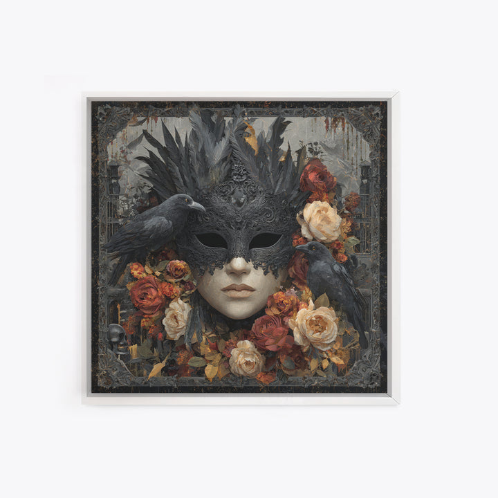 Phantom Ballroom Mask Framed Canvas Print, Gothic Art, Poster, Living Room Decor, Fine Art, Gothic, Witchy Decor, Printable Art, GOT-1x1-48