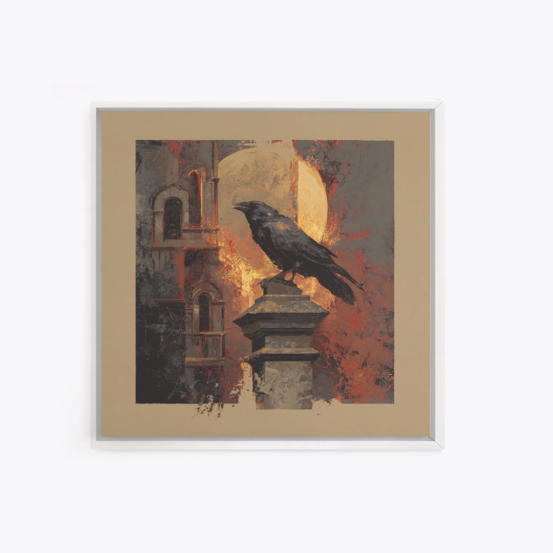 Raven on a Cathedral Gargoyle Canvas Print, Gothic Art, Neutral Decor, Living Room Decor, Fine Art, Gothic, Home Decor, GOT-1x1-49
