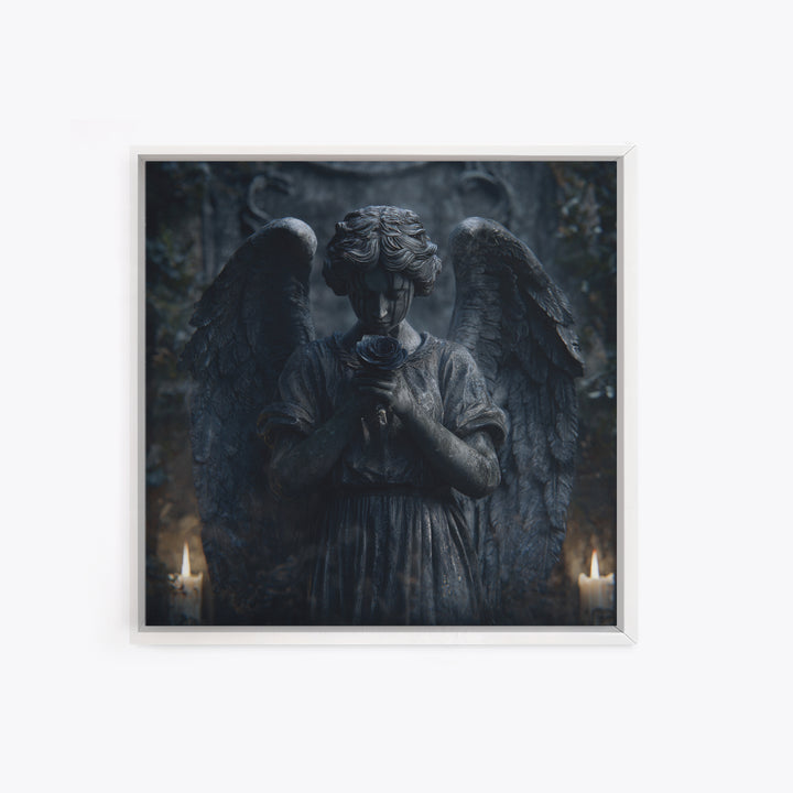 Weeping Angel Statue Framed Canvas Print, Gothic Art, Gothic Decor, Living Room Decor, Fine Art, Gothic, Canvas Painting, GOT-1x1-56