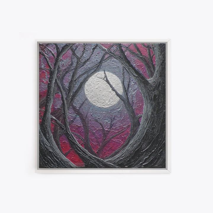 Silver Moon over Twisted Black Trees Framed Canvas Print, Gothic Art, Fine Art Print, Living Room Decor, Abstract Art, Gothic, GOT-1x1-57