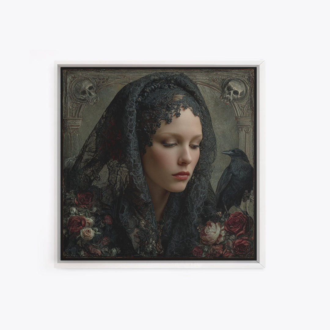 Melancholy Woman Portrait Canvas Print, Gothic Art, Dark Academia Art, Living Room Decor, Oil Painting, Gothic, Boho Decor, GOT-1x1-76