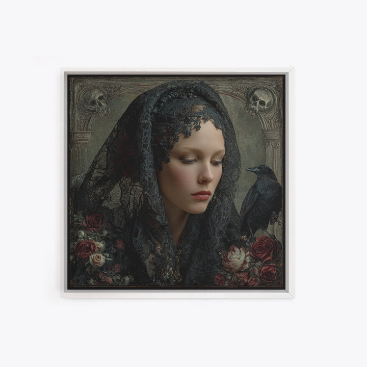 Melancholy Woman Portrait Canvas Print, Gothic Art, Dark Academia Art, Living Room Decor, Oil Painting, Gothic, Boho Decor, GOT-1x1-76