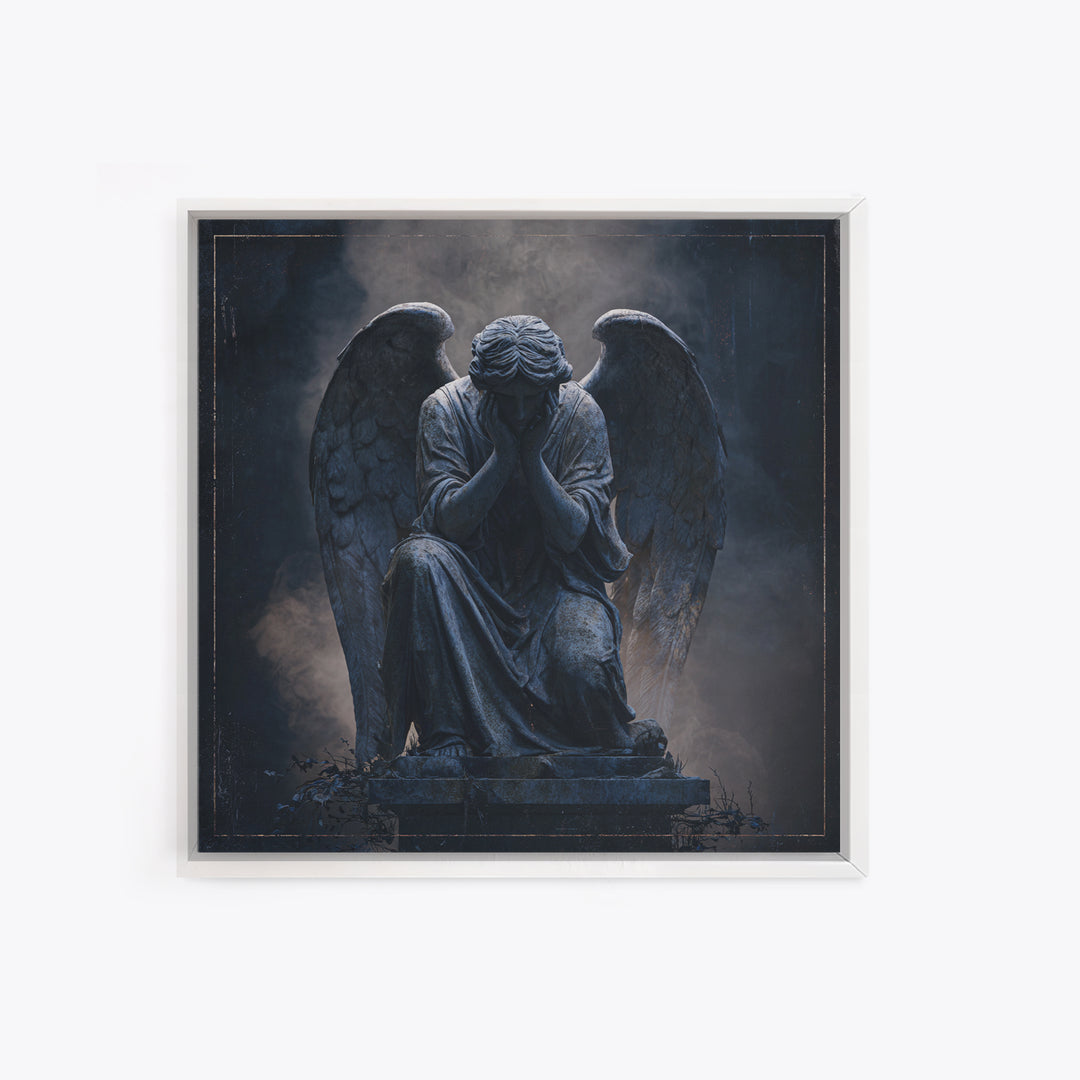 Weeping Angel Statue Framed Canvas Print, Gothic Art, Printable Wall Art, Living Room Decor, Fine Art, Gothic, Halloween Art, GOT-1x1-8