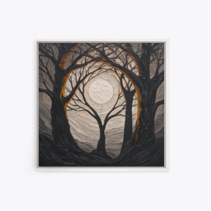 Silver Moon over Twisted Black Trees Canvas Print, Gothic Art, Black and White Art, Living Room Decor, Fine Art, Gothic, GOT-1x1-9