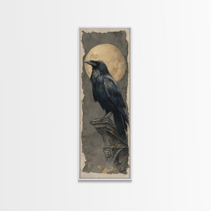 Raven Feathers Arranged Like a Halo Canvas Print, Gothic Art, Moody Wall Art, Living Room Decor, Fine Art, Gothic, Wall Decor, GOT-1x3-10