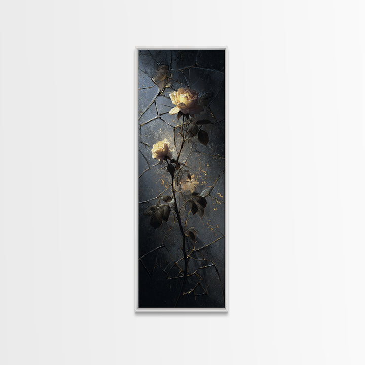 Cracked Mirror Reflecting Moon and Roses Canvas Print, Gothic Art, Canvas Tote Bag, Living Room Decor, Fine Art, Gothic, GOT-1x3-11