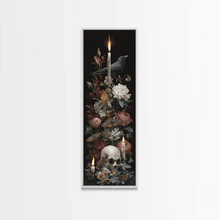 Moth and Skull Composition on Black Velvet Canvas Print, Gothic Art, Art Prints, Living Room Decor, Oil Painting, Gothic, GOT-1x3-27