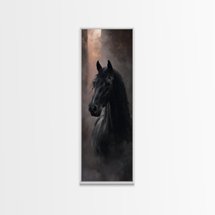 Black Horse with Flowing Mane in Fog Canvas Print, Gothic Art, Luxury Decor, Living Room Decor, Fine Art, Gothic, GOT-1x3-77