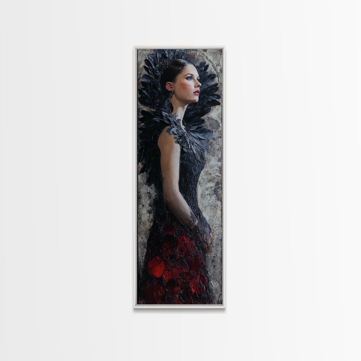 Raven Feathers Arranged Like a Halo Canvas Print, Gothic Art, Gallery Decor, Living Room Decor, Oil Painting, Gothic, GOT-1x3-82