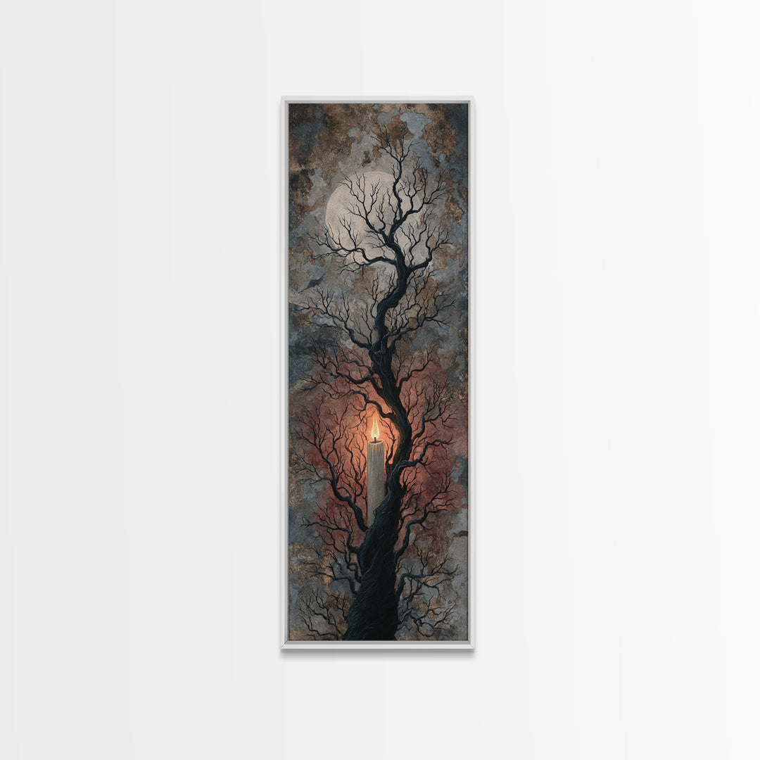 Silver Moon over Twisted Black Trees Canvas Print, Gothic Art, Minimalist Decor, Living Room Decor, Fine Art, Gothic, GOT-1x3-93