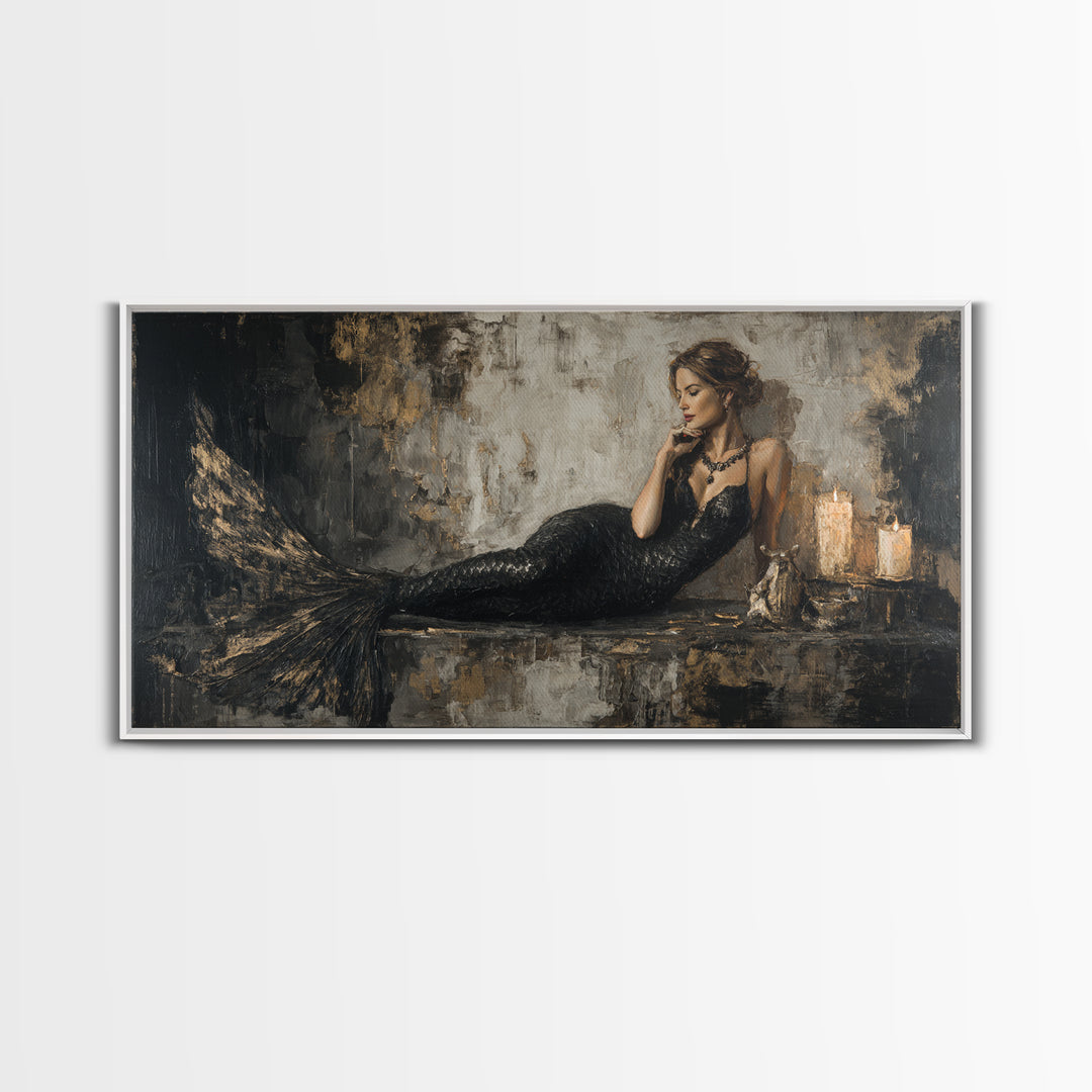 Gothic Mermaid by Dark Rocks Framed Canvas Print, Gothic Art, Living Room Decor, Abstract Art, Gothic, Whimsigoth Decor, GOT-2x1-65