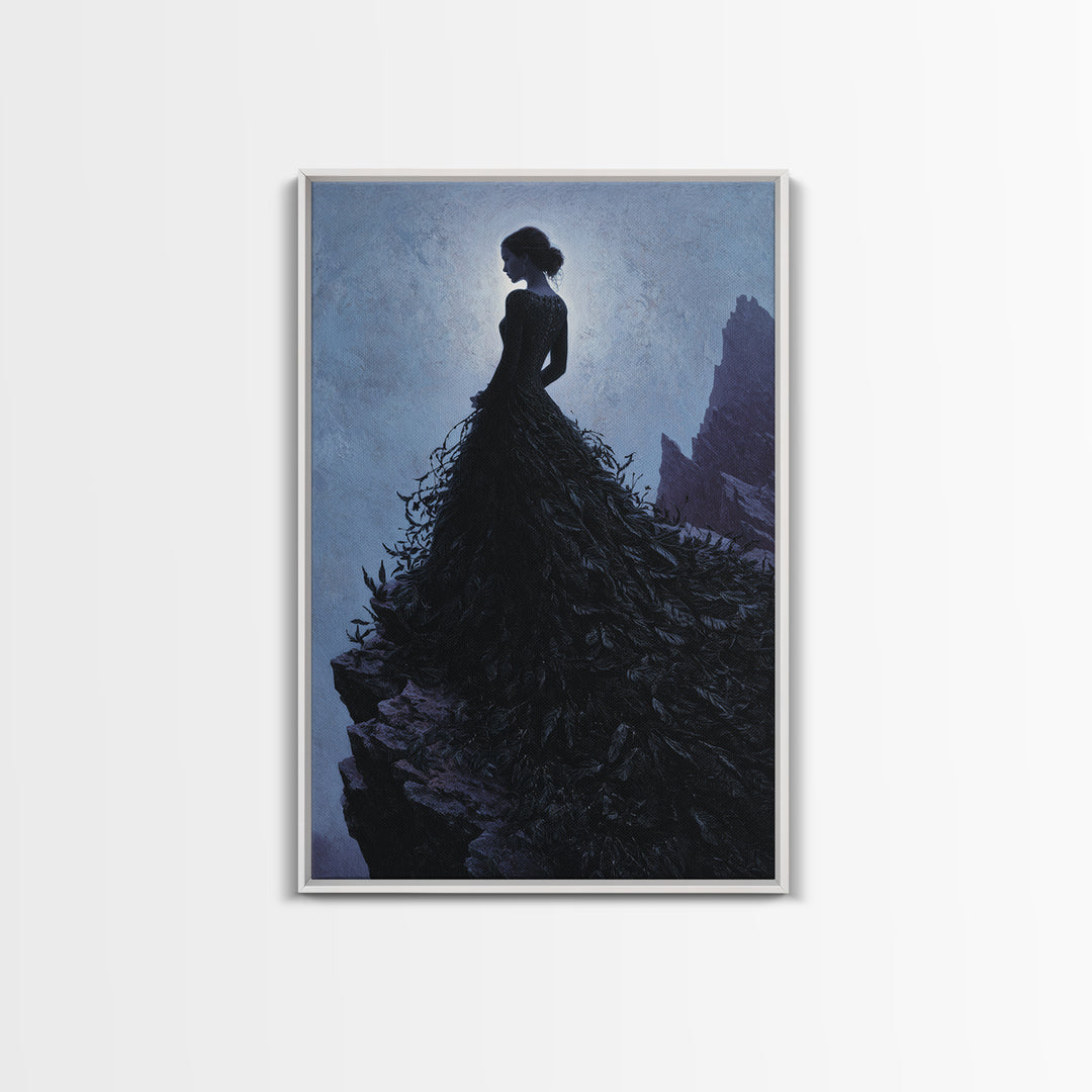 Stormy Castle Silhouette on Jagged Cliffs Canvas Print, Gothic Art, Luxury Decor, Living Room Decor, Oil Painting, Gothic, GOT-2x3-14