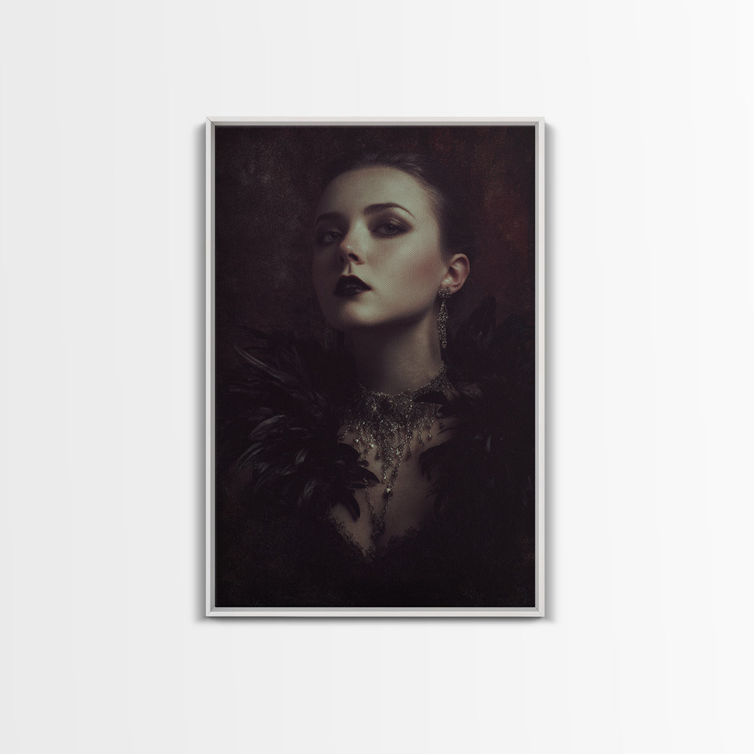 Vampire Inspired Portrait with Pale Skin and Framed Canvas Print, Gothic Art, Room Decor, Living Room Decor, Fine Art, Gothic, GOT-2x3-18