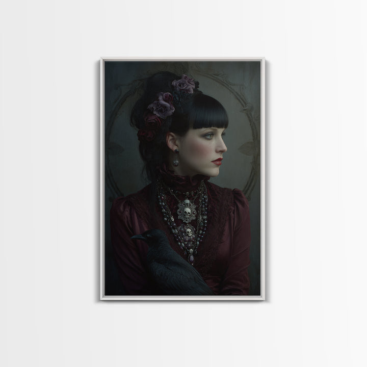 Vampire Inspired Portrait with Pale Skin and Framed Canvas Print, Gothic Art, Room Decor, Living Room Decor, Fine Art, Gothic, GOT-2x3-42