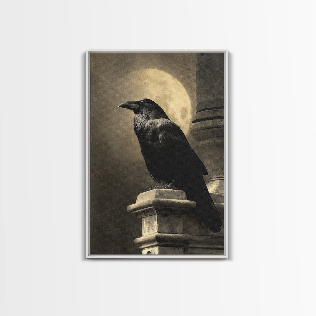 Raven on a Cathedral Gargoyle Canvas Print, Gothic Art, Gothic Home Decor, Living Room Decor, Oil Painting, Gothic, GOT-2x3-57