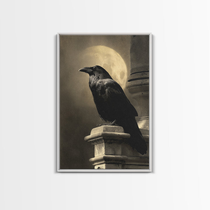 Raven on a Cathedral Gargoyle Canvas Print, Gothic Art, Gothic Home Decor, Living Room Decor, Oil Painting, Gothic, GOT-2x3-57