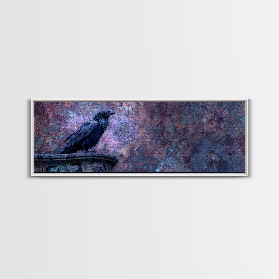 Raven on a Cathedral Gargoyle Framed Canvas Print, Gothic Art, Whimsigoth Decor, Living Room Decor, Fine Art, Gothic, GOT-3x1-17