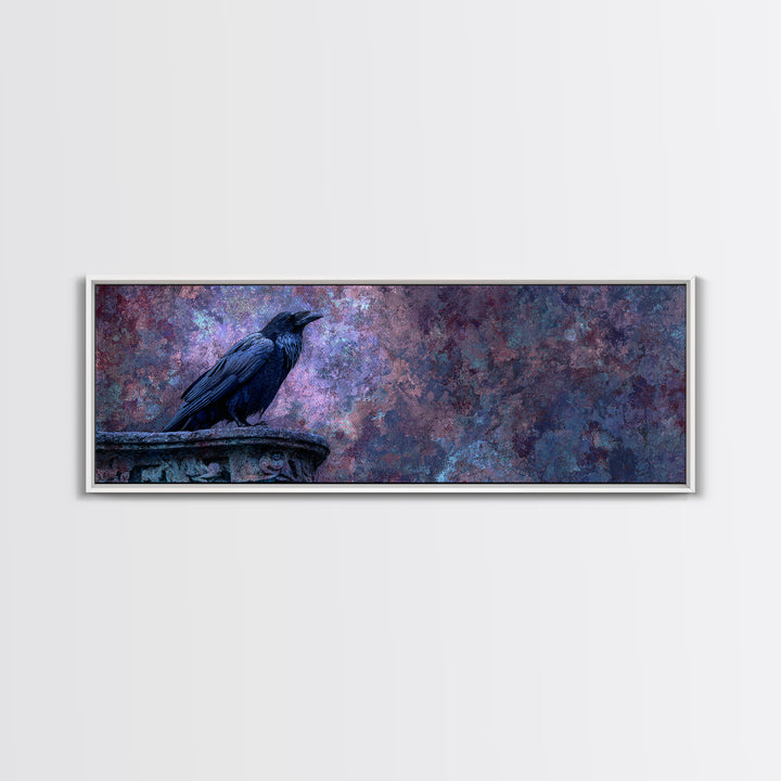 Raven on a Cathedral Gargoyle Framed Canvas Print, Gothic Art, Whimsigoth Decor, Living Room Decor, Fine Art, Gothic, GOT-3x1-17