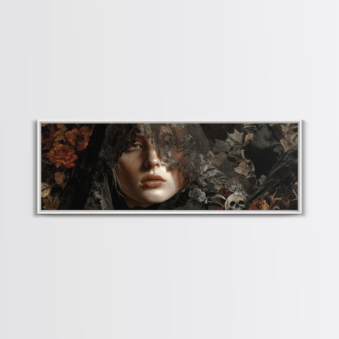 Melancholy Woman Portrait Framed Canvas Print, Gothic Art, Contemporary Art, Living Room Decor, Fine Art, Gothic, Art Nouveau, GOT-3x1-68