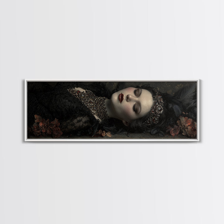 Vampire Inspired Portrait with Pale Skin and Framed Canvas Print, Gothic Art, Dark Academia Decor, Living Room Decor, Gothic, GOT-3x1-74