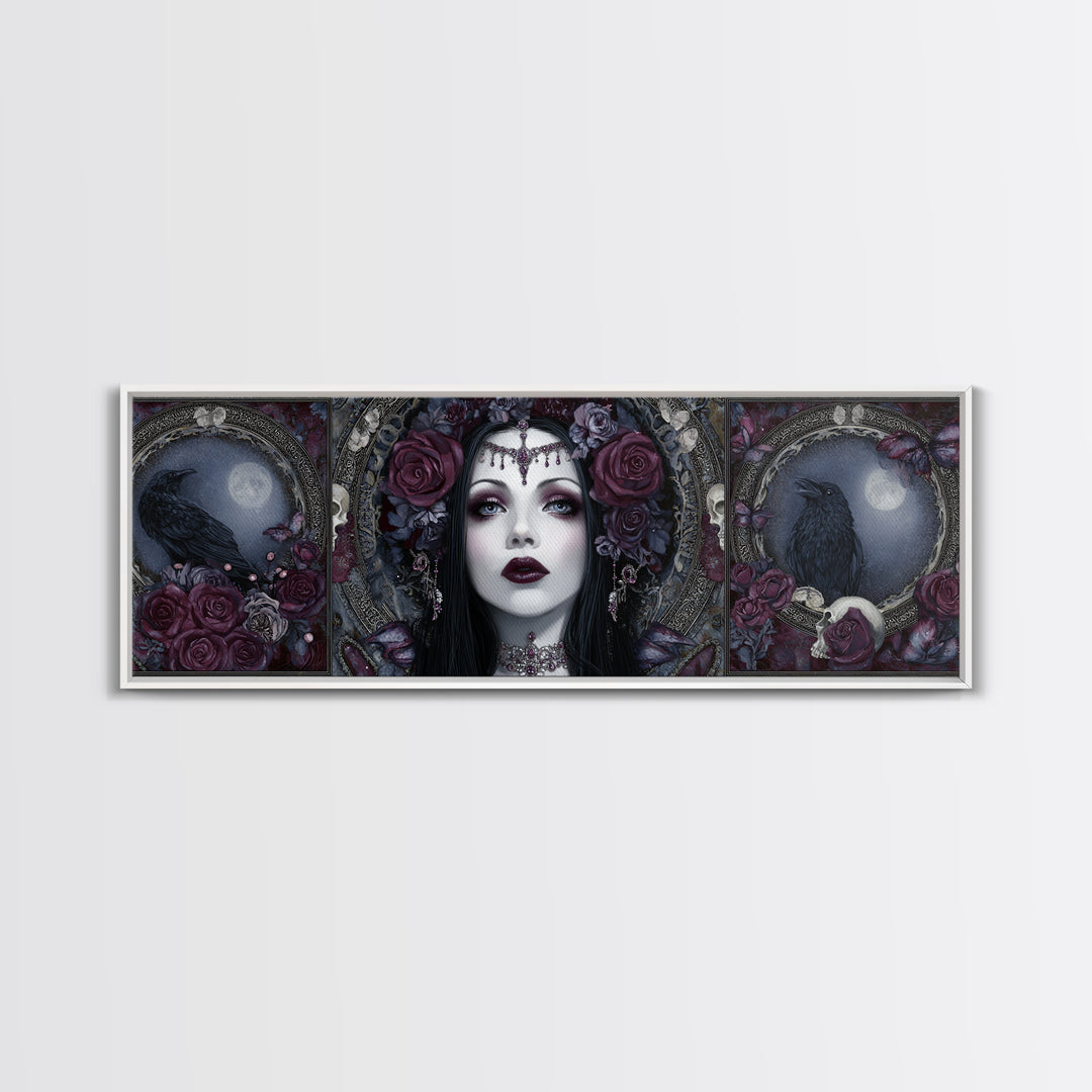 Vampire Inspired Portrait with Pale Skin and Canvas Print, Gothic Art, Canvas Painting, Living Room Decor, Fine Art, Gothic, GOT-3x1-98